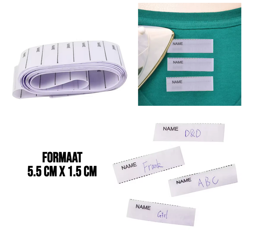 Set Textiel Naam Labels ‘’Name’’ - Wasbare Kleding Etiketten - Kinderkleding Naam Tags - Opstrijk Naamlabels - SET 100 Stuks + Pen Zwart