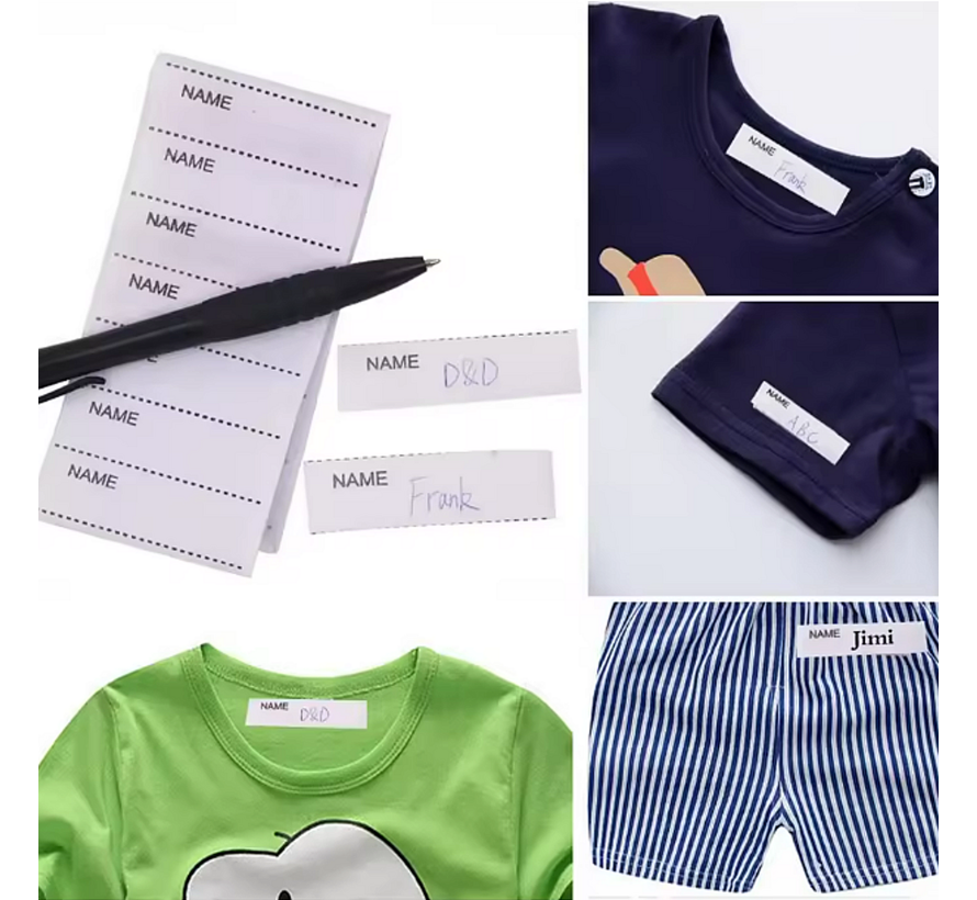 Set Textiel Naam Labels ‘’Name’’ - Wasbare Kleding Etiketten - Kinderkleding Naam Tags - Opstrijk Naamlabels - SET 100 Stuks + Pen Zwart