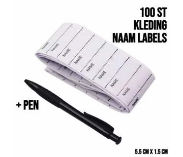 Allernieuwste.nl® Textiel Naam Labels ‘’Name’’ - SET 100 Stuks + Pen Zwart