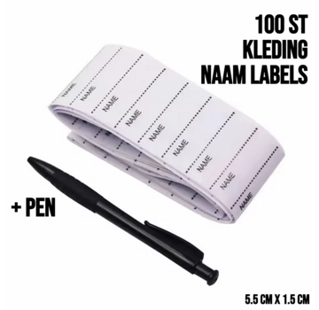 Allernieuwste.nl® Textiel Naam Labels ‘’Name’’ - SET 100 Stuks + Pen Zwart