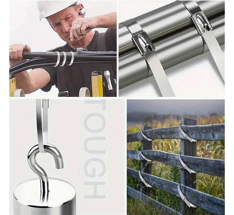 Allernieuwste.nl® 20 STUKS RVS Metalen Kabelbinders Tie Wraps Tyraps 4.6 x 400 mm - max 90 kg Trekkracht - Binnen en Buiten - Waterafsotend UV- Roest- en Chemisch Bestendig - 4.6 x 400mm - 20 Stuks