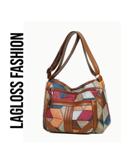 LaGloss Geometrisch Patroon Schoudertas – Blauw, Oranje, Beige en Bruin