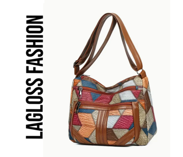 LaGloss Geometrisch Patroon Schoudertas – Blauw, Oranje, Beige en Bruin