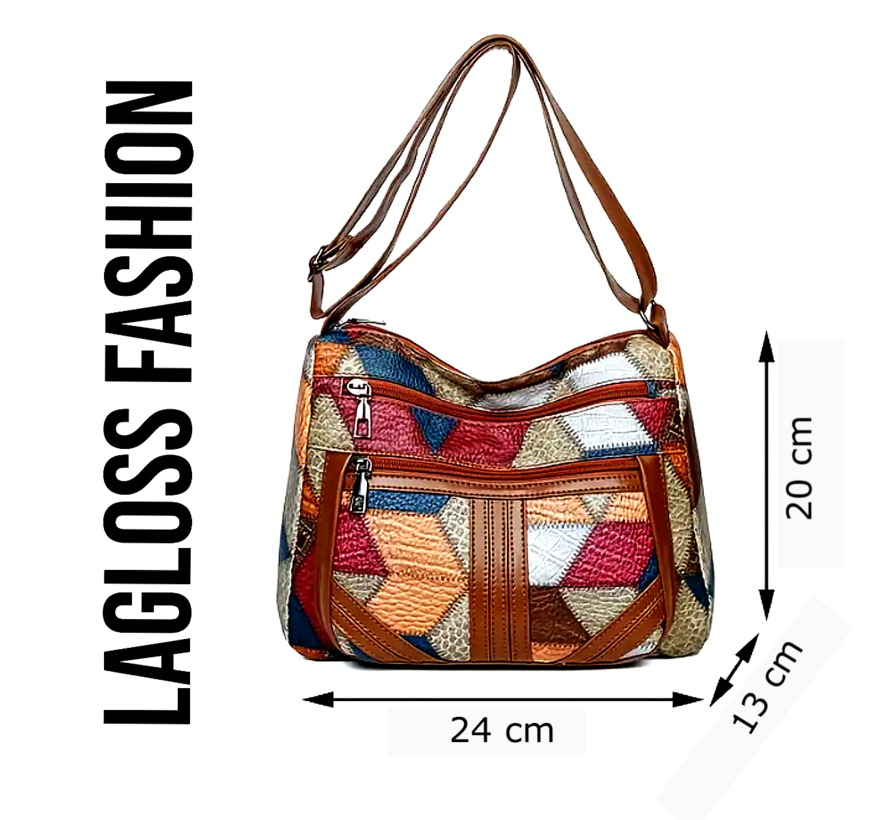 LaGloss® Geometrisch Patroon Schoudertas – Verstelbare Crossbody Tas met Veilige Ritssluiting – Lichtgewicht & Modieus in Blauw, Oranje, Beige en Bruin