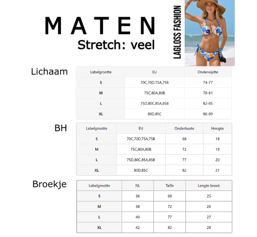 LaGloss® Dames Blauwe Tropische Print Bikini Set Met Haltertop en Omkeerbaar Broekje – Zomer mode – Beach fashion – Maat S