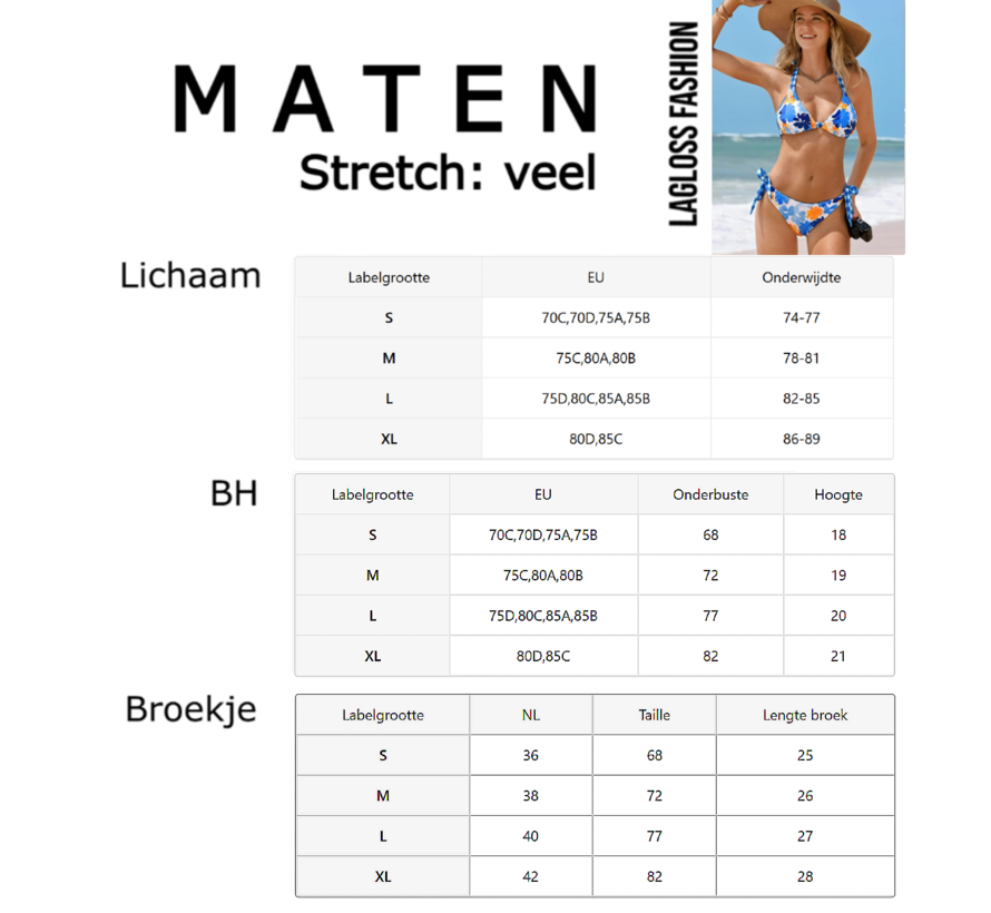 LaGloss® Dames Blauwe Tropische Print Bikini Set Met Haltertop en Omkeerbaar Broekje – Zomer mode – Beach fashion – Maat XL