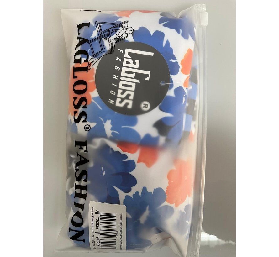 LaGloss® Dames Blauwe Tropische Print Bikini Set Met Haltertop en Omkeerbaar Broekje – Zomer mode – Beach fashion – Maat S