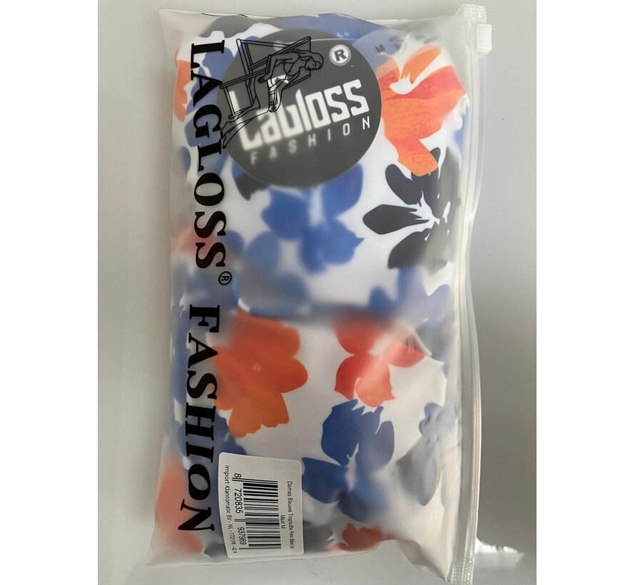 LaGloss® Dames Blauwe Tropische Print Bikini Set Met Haltertop en Omkeerbaar Broekje – Zomer mode – Beach fashion – Maat S