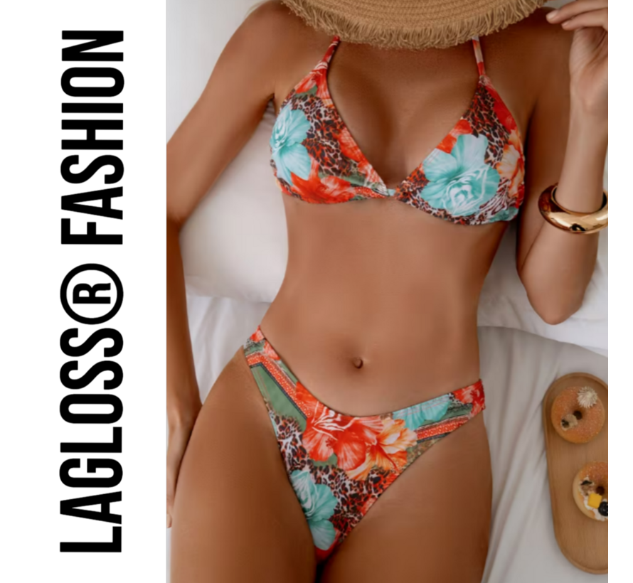 LaGloss® 3-Delige Bikini Set Dames Tropische Print met Wikkelrok Strand Set – Beach Fashion – Strandmode - Maat L