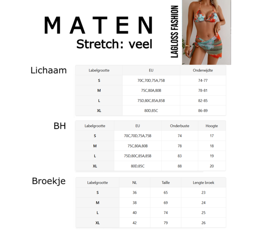 LaGloss® 3-Delige Bikini Set Dames Tropische Print met Wikkelrok Strand Set – Beach Fashion – Strandmode - Maat XL