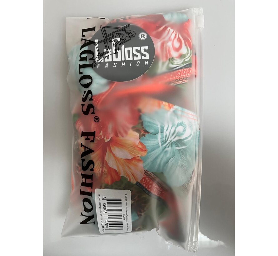 LaGloss® 3-Delige Bikini Set Dames Tropische Print met Wikkelrok Strand Set – Beach Fashion – Strandmode - Maat M