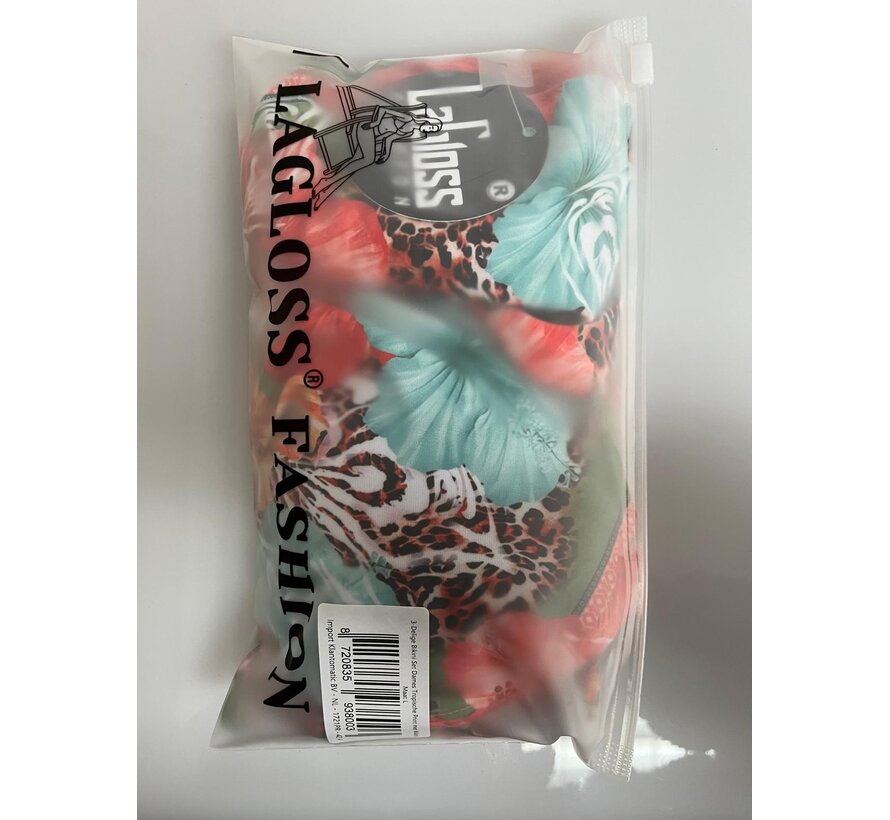 LaGloss® 3-Delige Bikini Set Dames Tropische Print met Wikkelrok Strand Set – Beach Fashion – Strandmode - Maat L