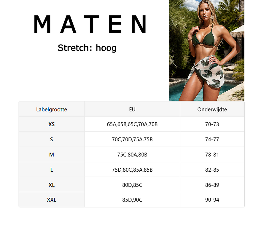 LaGloss® 3-Delige Bikini Set Groen met Wikkelrok – Strand/Beach Swimsuit - Zomer Badmode -Maat S