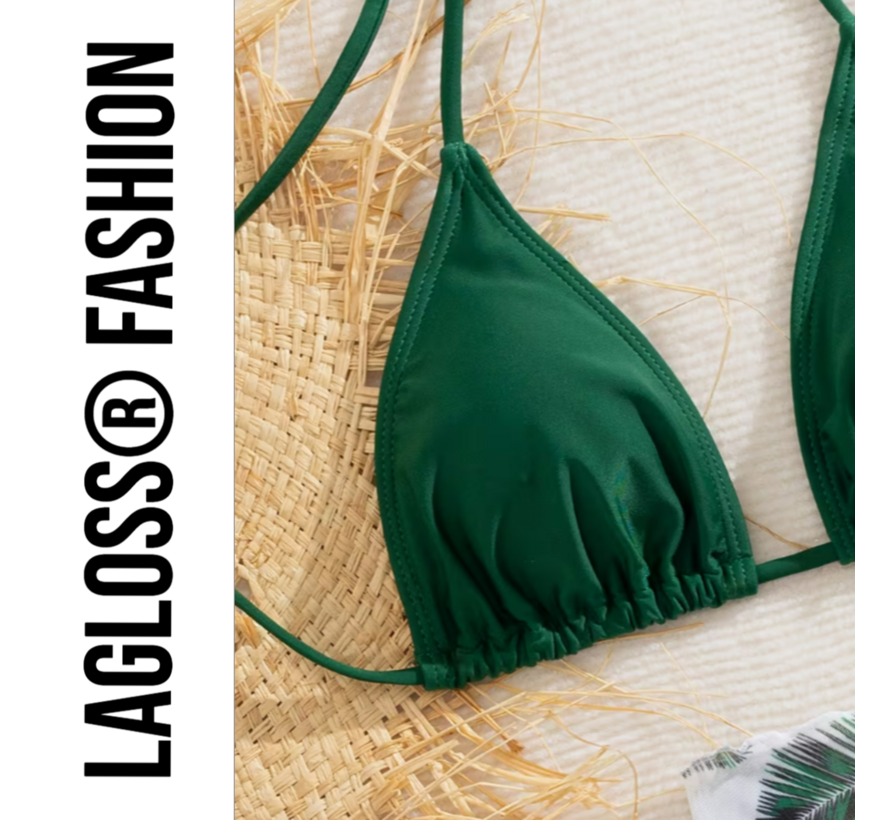 LaGloss® 3-Delige Bikini Set Groen met Wikkelrok – Strand/Beach Swimsuit - Zomer Badmode -Maat M