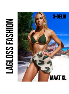 LaGloss 3-Delige Bikini Set Groen met Wikkelrok - Maat XL