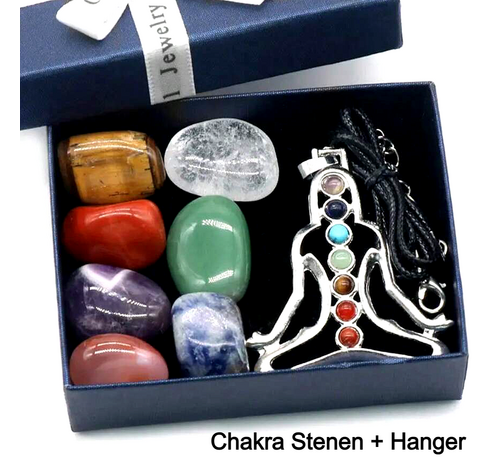 LaGloss LaGloss® SET 7st Chakra Stenen en Ketting met Chakra Hanger + Ketting in Geschenkverpakking Healing Relax