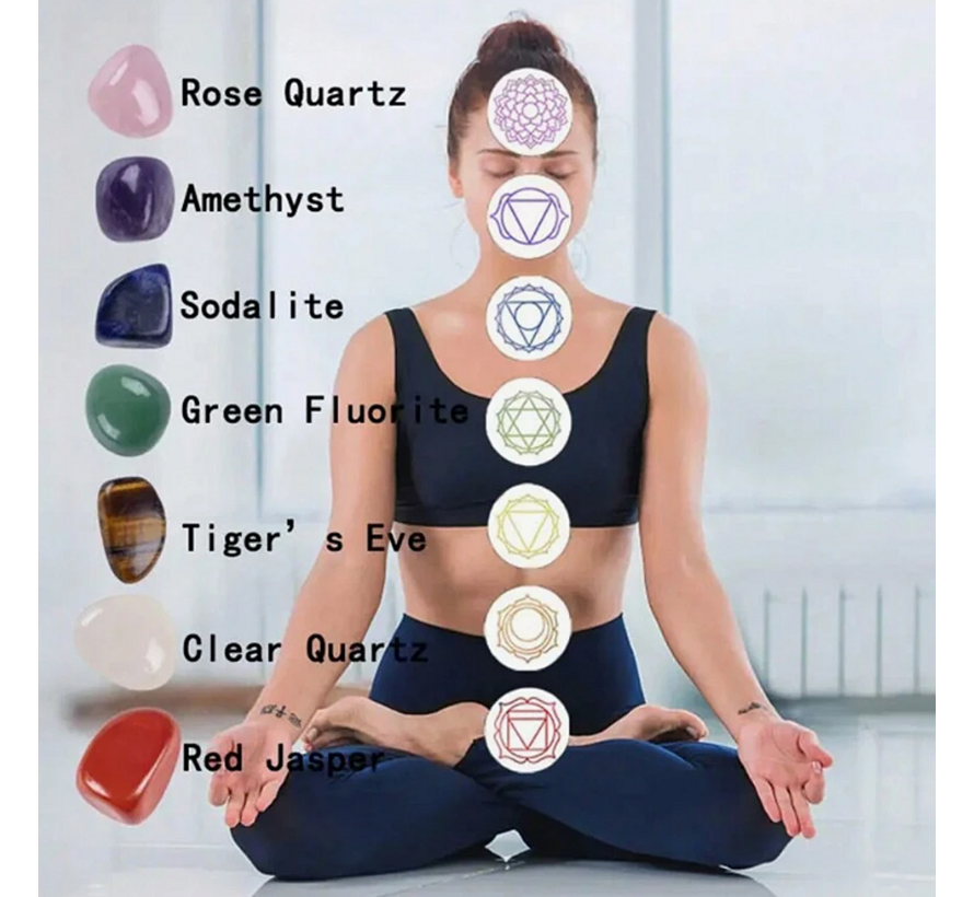 LaGloss® SET 7st Chakra Stenen en Ketting met Chakra Hanger + Ketting in Geschenkverpakking Healing Relax