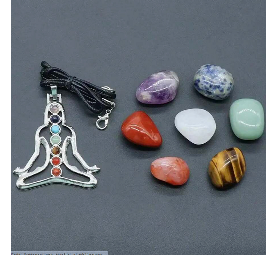 LaGloss® SET 7st Chakra Stenen en Ketting met Chakra Hanger + Ketting in Geschenkverpakking Healing Relax