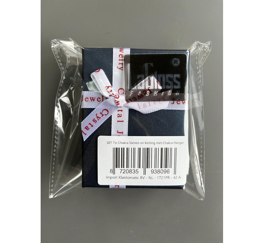 LaGloss® SET 7st Chakra Stenen en Ketting met Chakra Hanger + Ketting in Geschenkverpakking Healing Relax