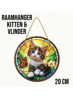 Allernieuwste.nl Raamhanger Poesje met Vlinder - 20 x 20 cm