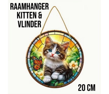 Allernieuwste.nl Raamhanger Poesje met Vlinder - 20 x 20 cm