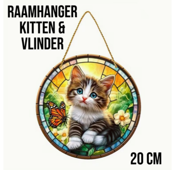 Allernieuwste.nl Raamhanger Poesje met Vlinder - 20 x 20 cm