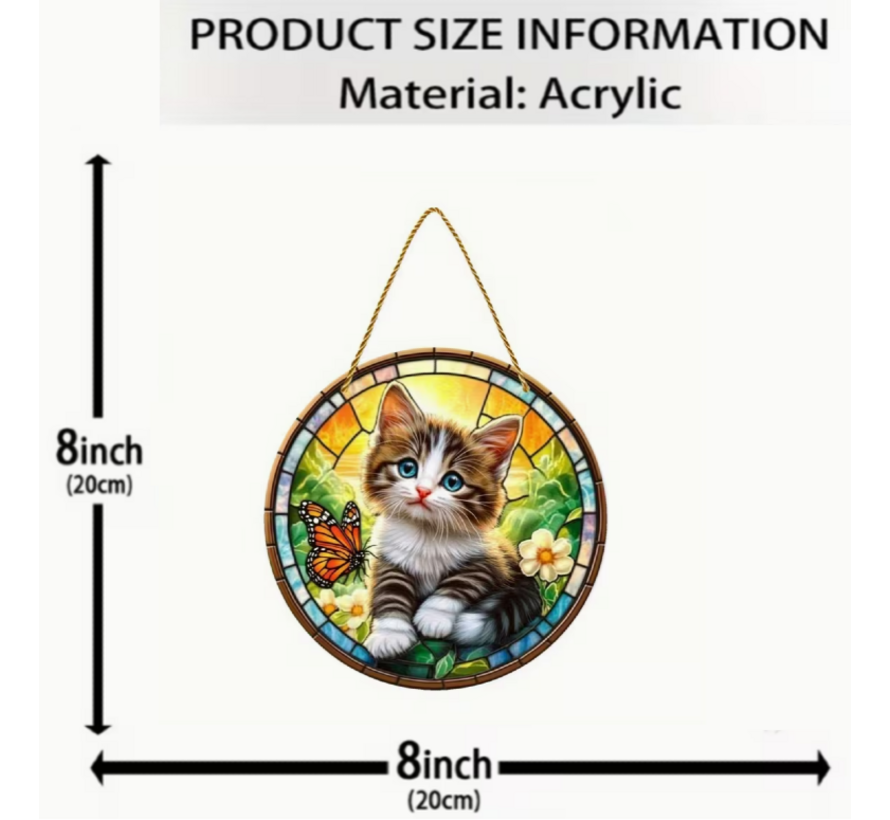 Allernieuwste.nl® Raamhanger Poesje met Vlinder – Perfect Cadeau - 20 x 20 cm