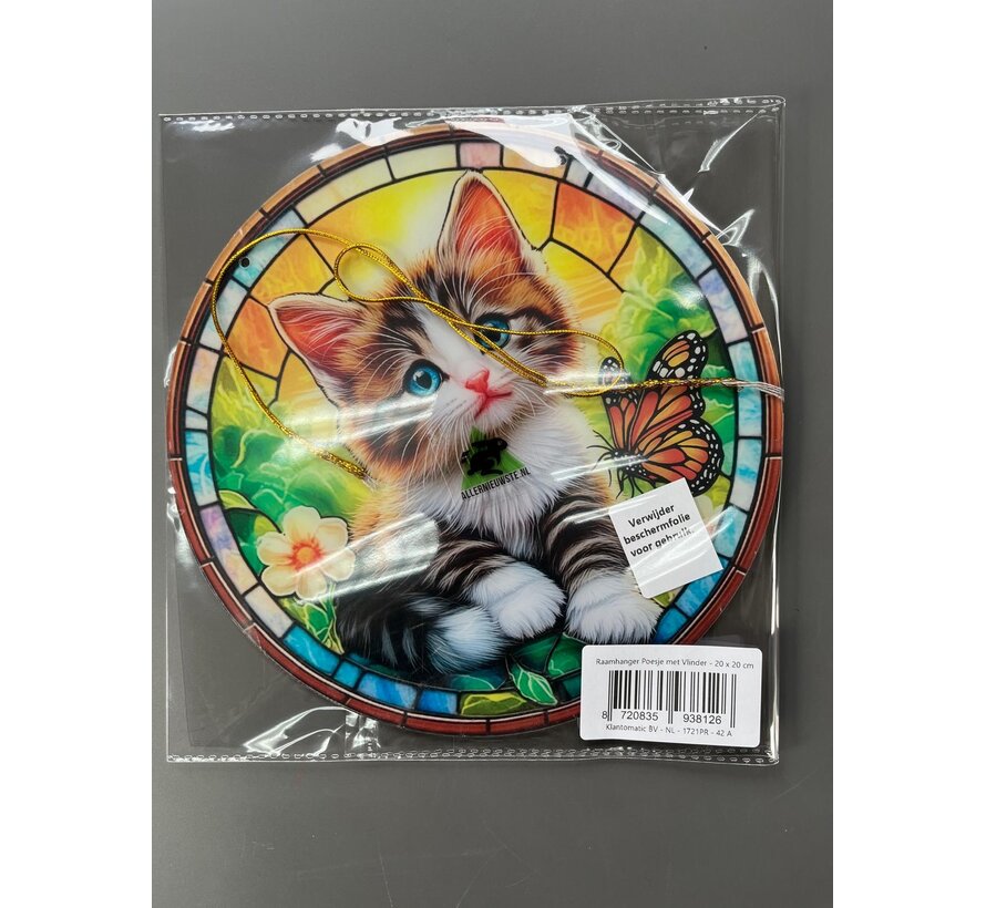 Allernieuwste.nl® Raamhanger Poesje met Vlinder – Perfect Cadeau - 20 x 20 cm