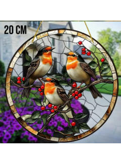 Allernieuwste.nl Raamhanger Drie Levendige Roodborstjes - 20 x 20 cm