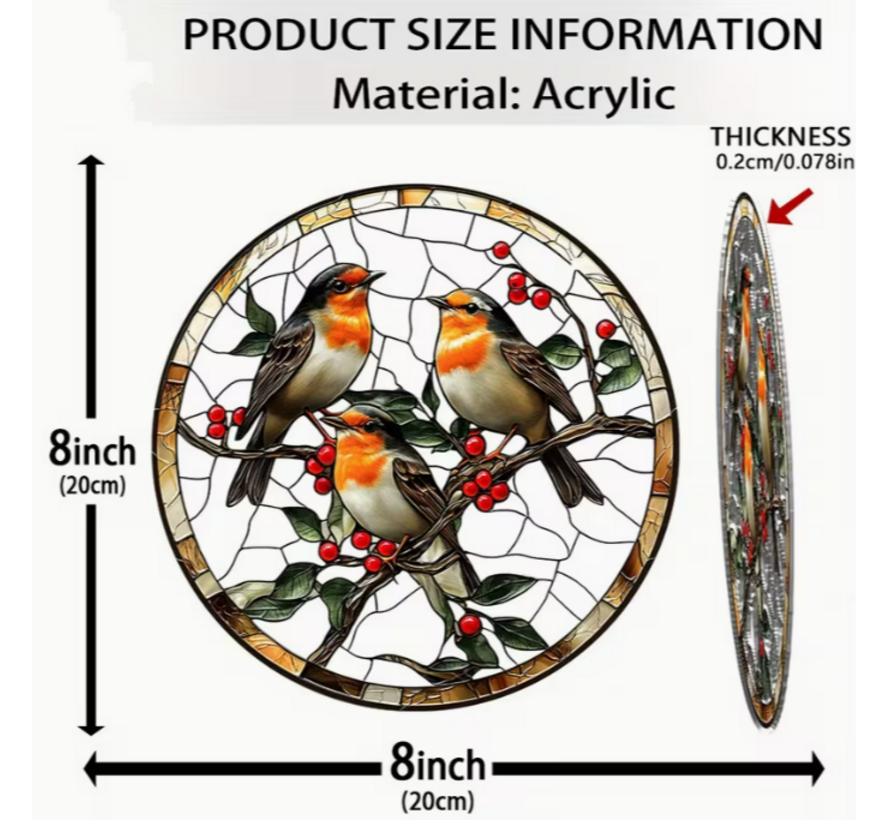 Allernieuwste.nl® Raamhanger Drie Levendige Roodborstjes – Perfect Cadeau - 20 x 20 cm