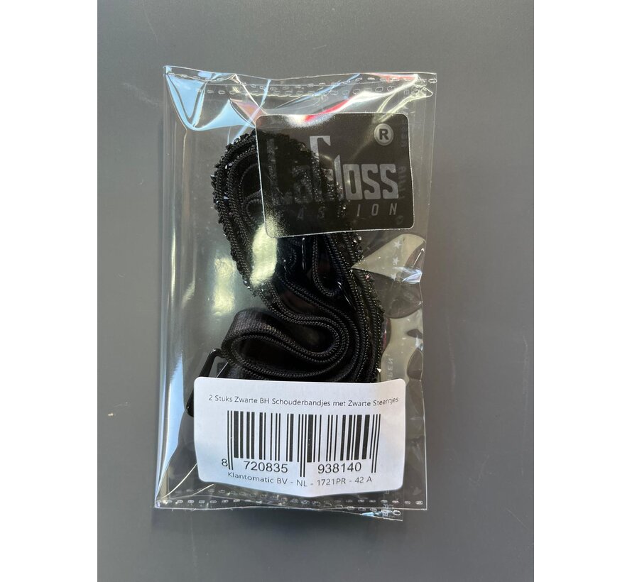 LaGloss® 2 Stuks Zwarte BH Schouderbandjes met Zwarte Steentjes – Verstelbare & Afneembare Glanzende BH Bandjes - Elegant Strap Accessoire voor Feest, Gala & Speciale Gelegenheden - Zwart