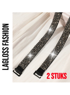 LaGloss 2 Stuks Zwarte BH Schouderbandjes met Zwarte Steentjes*