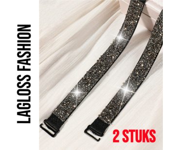 LaGloss 2 Stuks Zwarte BH Schouderbandjes met Zwarte Steentjes*