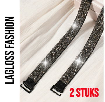 LaGloss 2 Stuks Zwarte BH Schouderbandjes met Zwarte Steentjes*