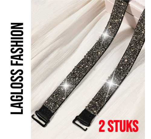 LaGloss LaGloss® 2 Stuks Zwarte BH Schouderbandjes met Zwarte Steentjes – Verstelbare & Afneembare Glanzende BH Bandjes - Elegant Strap Accessoire voor Feest, Gala & Speciale Gelegenheden - Zwart