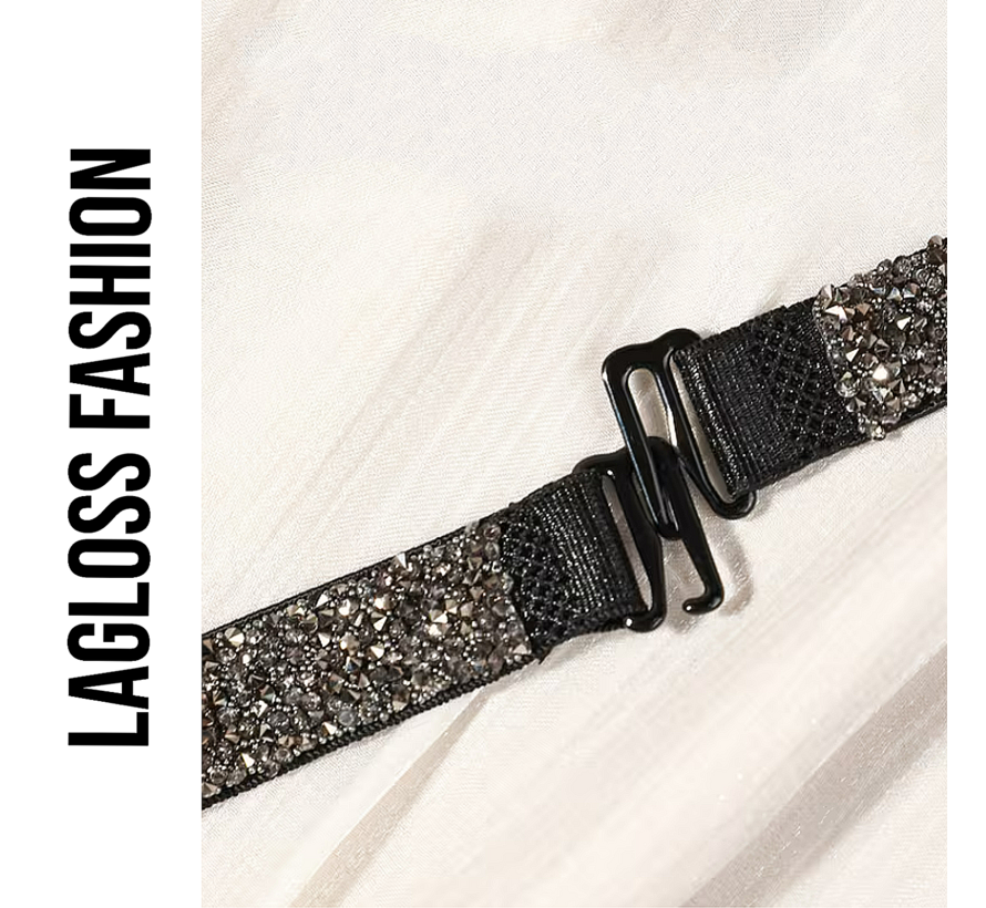 LaGloss® 2 Stuks Zwarte BH Schouderbandjes met Zwarte Steentjes – Verstelbare & Afneembare Glanzende BH Bandjes - Elegant Strap Accessoire voor Feest, Gala & Speciale Gelegenheden - Zwart