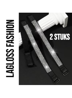 LaGloss 2 Stuks Zwart BH Schouderbandjes met Zilveren Steentjes**