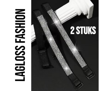 LaGloss 2 Stuks Zwart BH Schouderbandjes met Zilveren Steentjes**