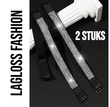 LaGloss 2 Stuks Zwart BH Schouderbandjes met Zilveren Steentjes**