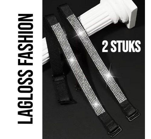 LaGloss LaGloss® 2 Stuks Zwart BH Schouderbandjes met Zilveren Steentjes – Verstelbare & Afneembare Glanzende BH Bandjes - Elegant Strap Accessoire voor Feest, Gala & Speciale Gelegenheden