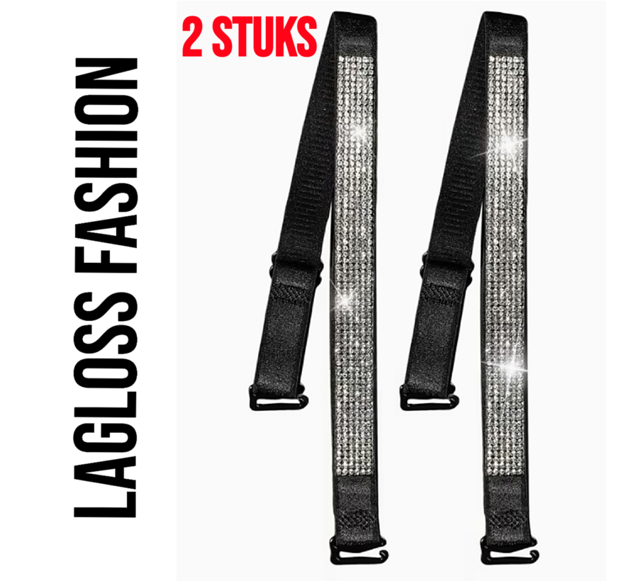 LaGloss® 2 Stuks Zwart BH Schouderbandjes met Zilveren Steentjes – Verstelbare & Afneembare Glanzende BH Bandjes - Elegant Strap Accessoire voor Feest, Gala & Speciale Gelegenheden