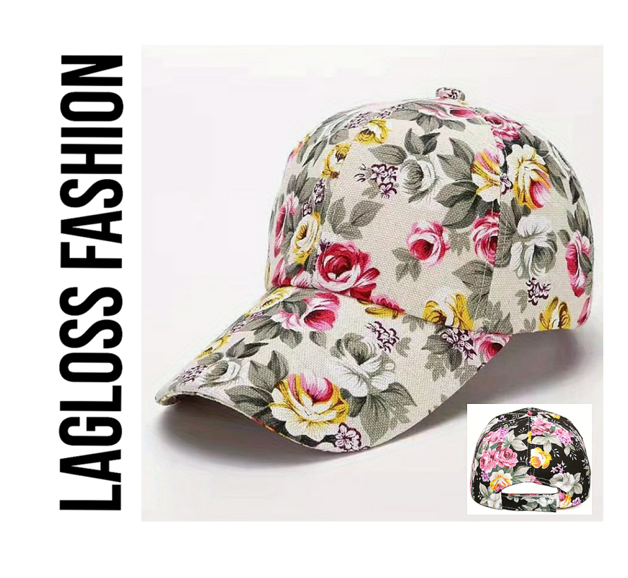 LaGloss® Dames Baseballpet Beige Bloemenprint Pet Licht Ademend Zonnepet – Zomer – Zonvakantie – Casual – One size