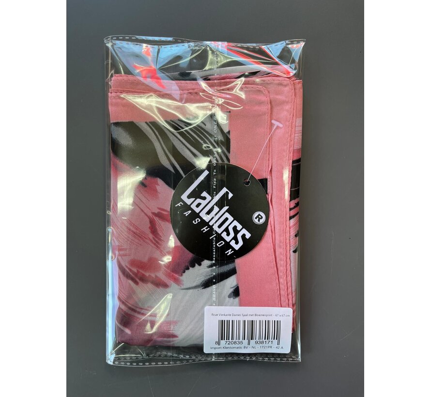 LaGloss® Vierkante Dames Sjaal met Bloemenprint – Roze Zachte Glans – Dunne Omslagdoek – 67 x 67 cm