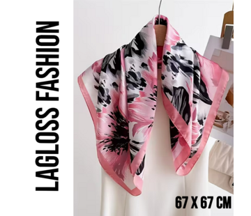LaGloss Roze Vierkante Dames Sjaal met Bloemenprint – 67 x 67 cm**