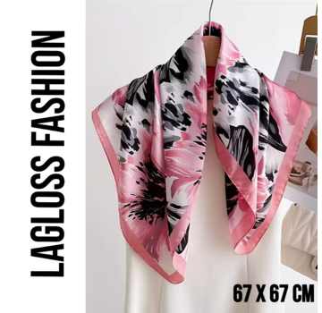 LaGloss Roze Vierkante Dames Sjaal met Bloemenprint – 67 x 67 cm**