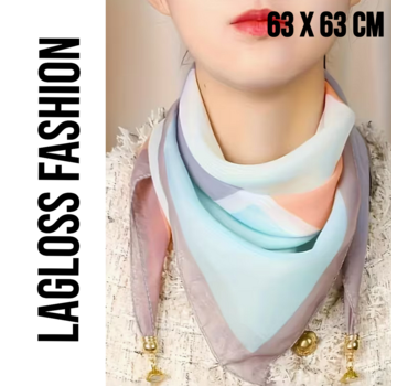 LaGloss Elegante Vierkante Dames Sjaal Transparant Blauw Oranje – 63 x 63 cm **