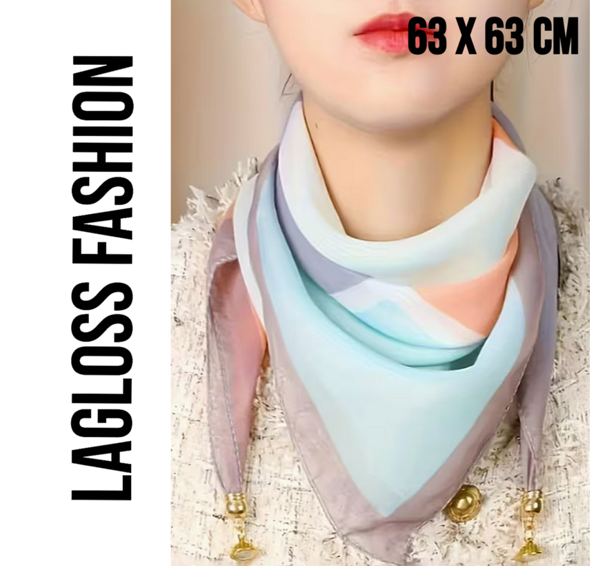 LaGloss® Elegante Vierkante Dames Sjaal Transparant Blauw Oranje – 63 x 63 cm