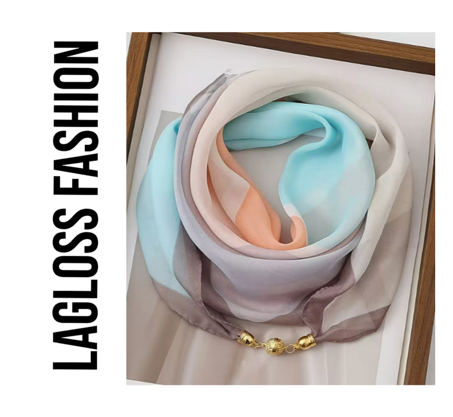 LaGloss® Elegante Vierkante Dames Sjaal Transparant Blauw Oranje – 63 x 63 cm