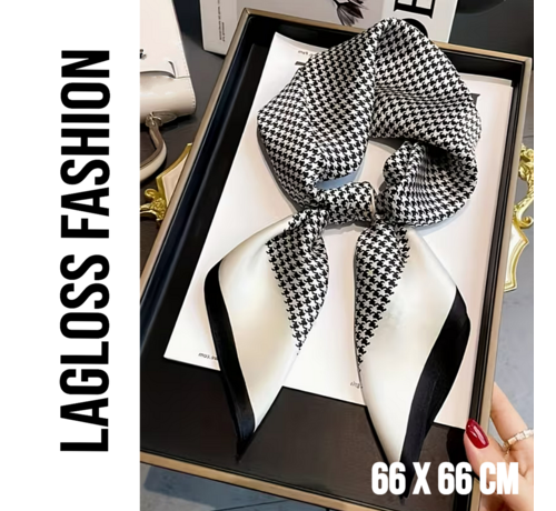 LaGloss LaGloss® Vierkant Klassieke Dames Sjaal Zwart Wit Patroon – Omslagdoek – Hoofddoek – Neksjaal – 66 x 66 cm