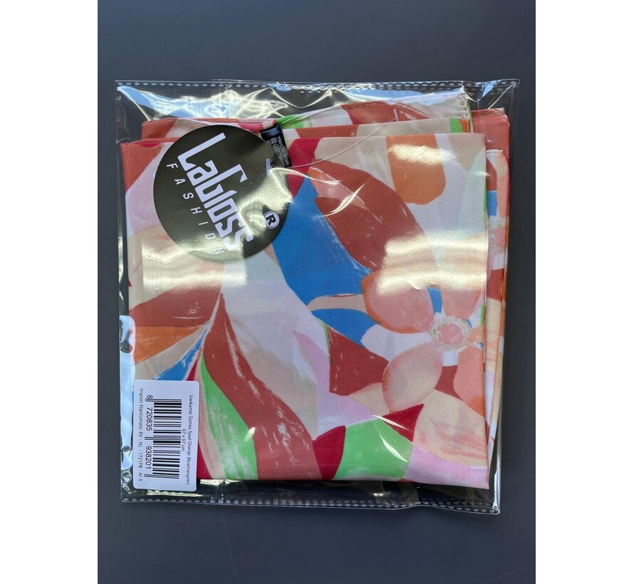 LaGloss® Vierkante Dames Sjaal Oranje Bloemenprint – Kleurrijk – Festival – Zomer/Lente – 67 x 67 cm